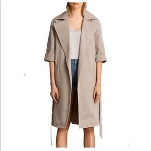 All Saints Beige Luna Stitch Twill Mac Trench Coat Small